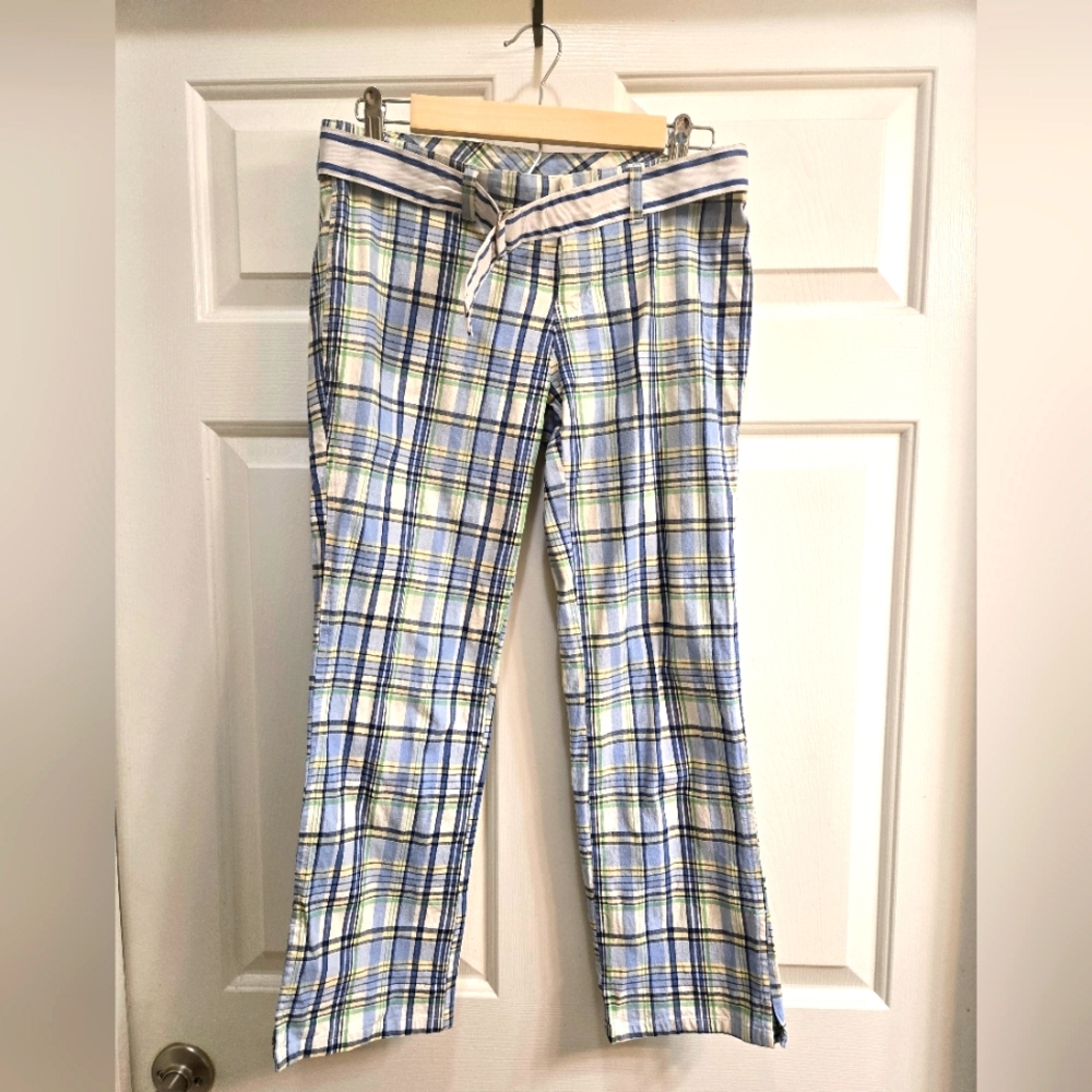 Abercrombie & Fitch Plaid Blue and Yellow Cropped/Capri Pants